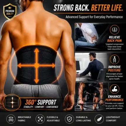 Premium 360° Lumbar Back Support Belt by AlphagearX BD for pain relief, posture correction, and lifting in Bangladesh.